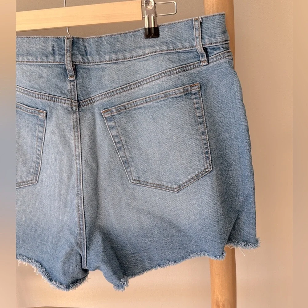LOFT Button Front High Rise Destructed Cut Off Blue Denim Jean Shorts 32/14